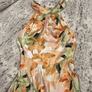 Halter Floral Midi Dress in Peach and Green